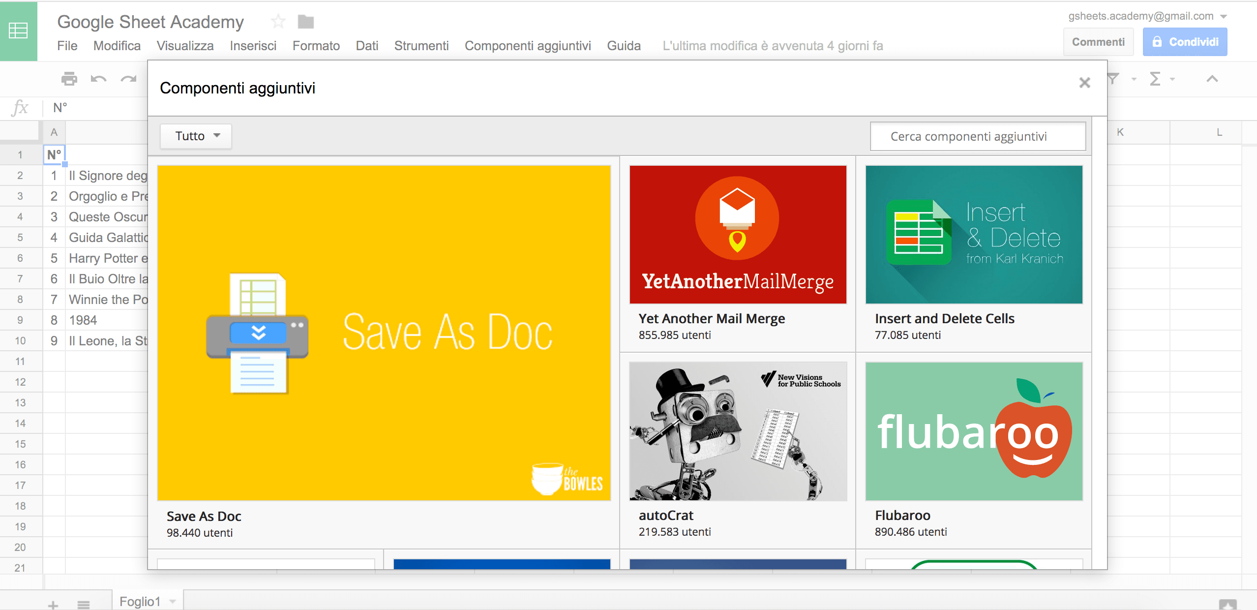 Come estendere le funzionalit di google sheets con gli add on google 